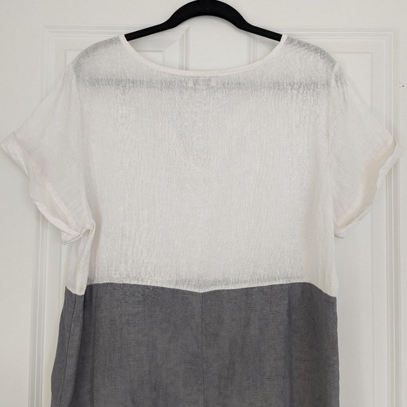 Lina Tomei 100% Linen Short Sleeve Colorblock Dress White & Grey Size L - Picture 5 of 11